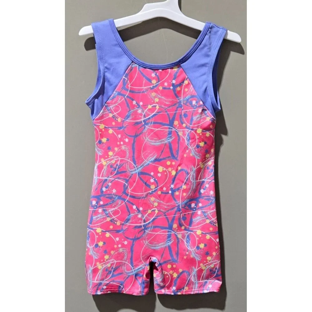 Cat & Jack Pink Scribbles Gymnastics Biketard Leotard w/ Shorts Bottom -- XS 4/5